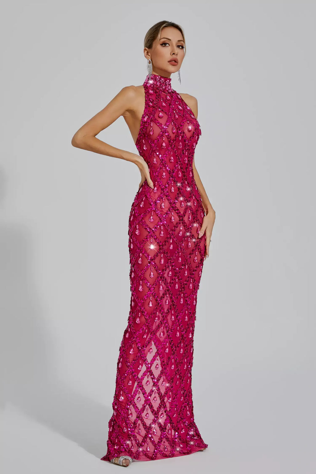 Louise Pembe Elmas Maxi Elbise (Astarsız)
