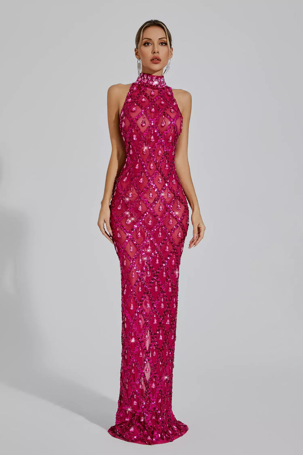 Louise Pembe Elmas Maxi Elbise (Astarsız)