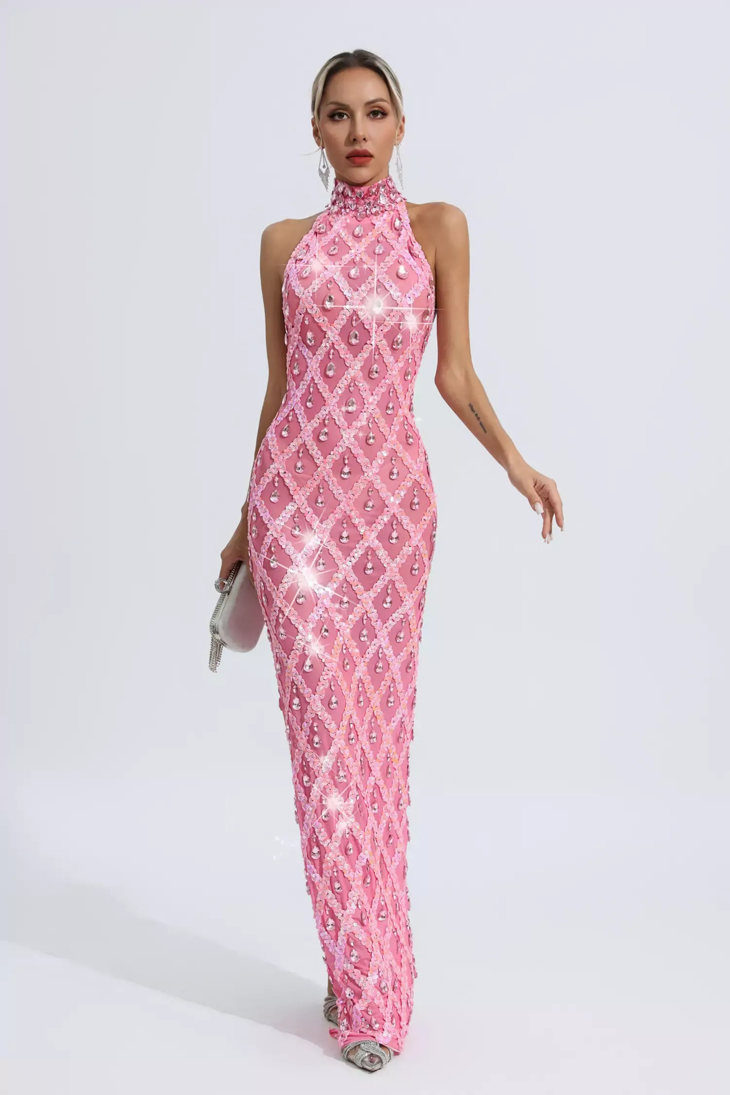 Louise Pembe Elmas Maxi Elbise (Astarsız)