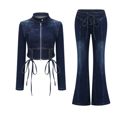 Kiona Bağcıklı Denim Takım İndigo Mavi