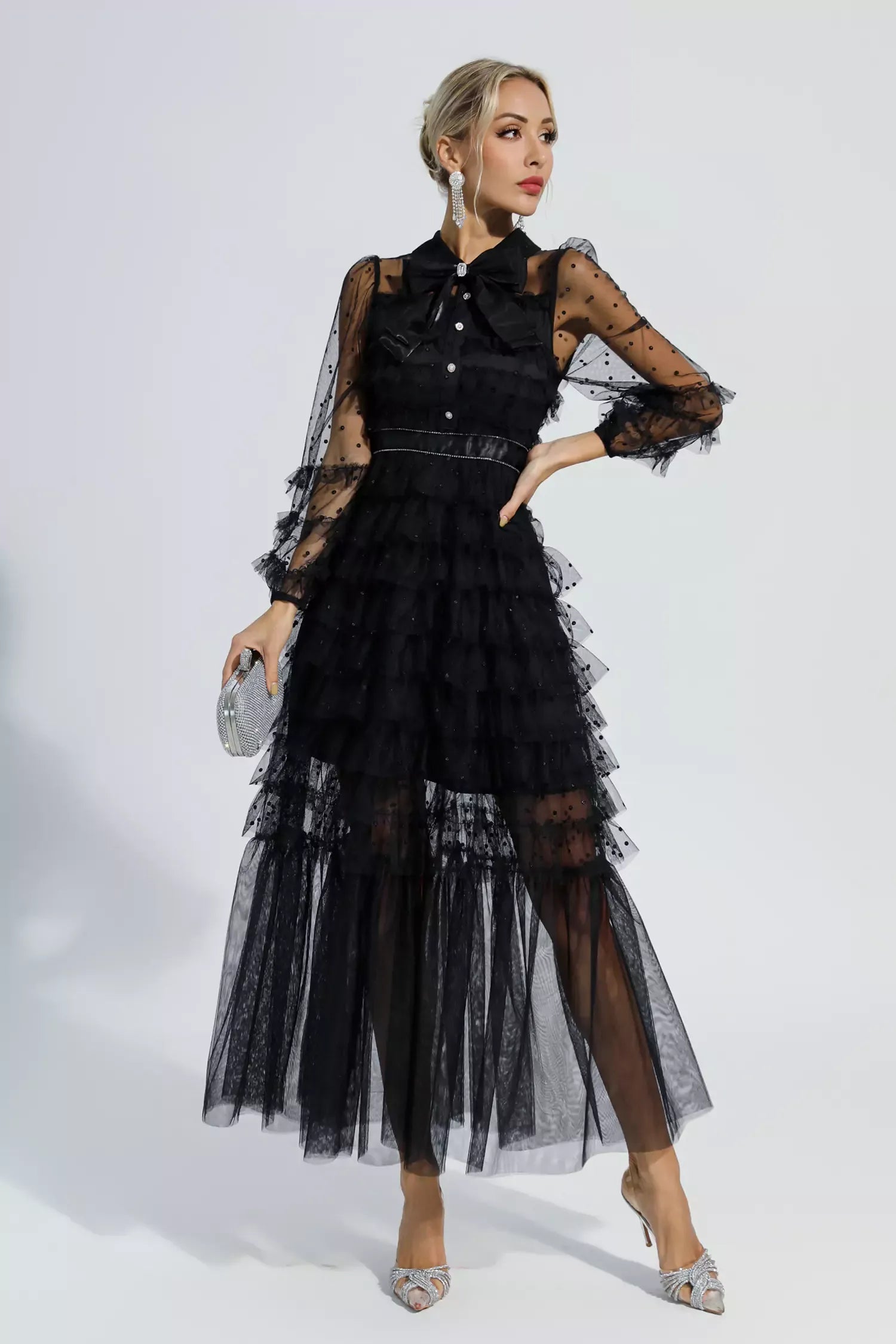 Maddison Siyah Puantiye Maxi Elbise