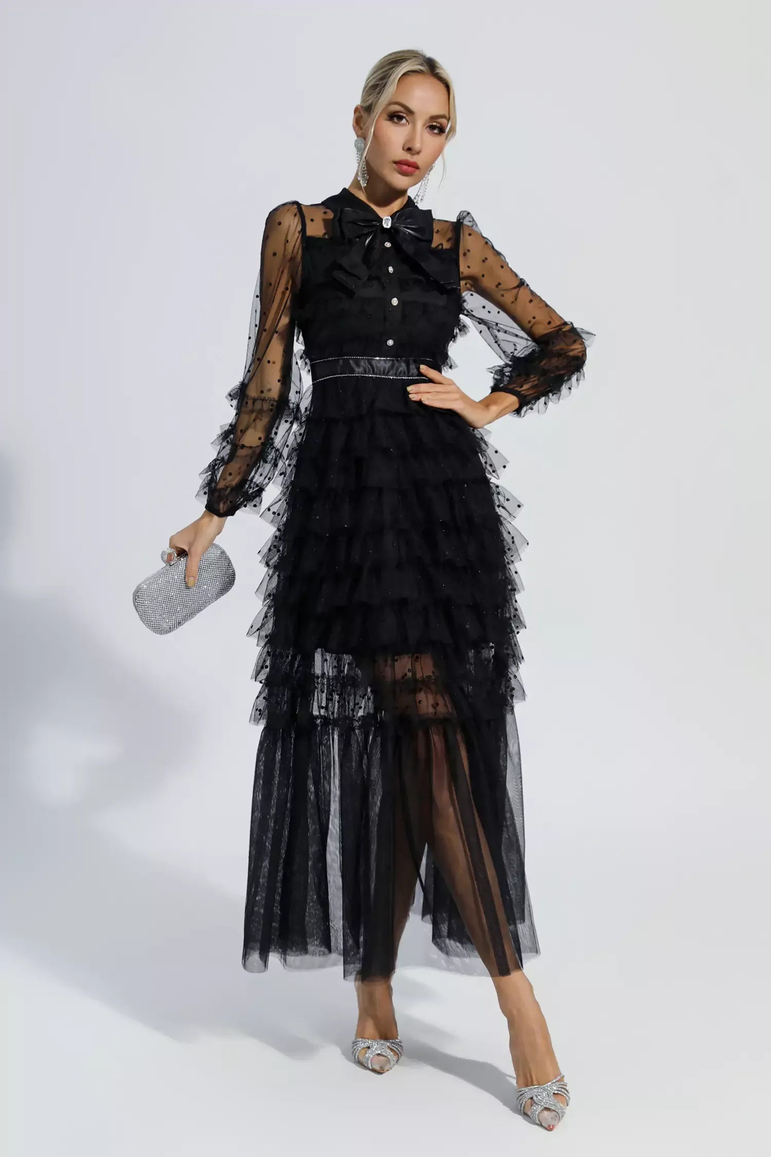 Maddison Siyah Puantiye Maxi Elbise