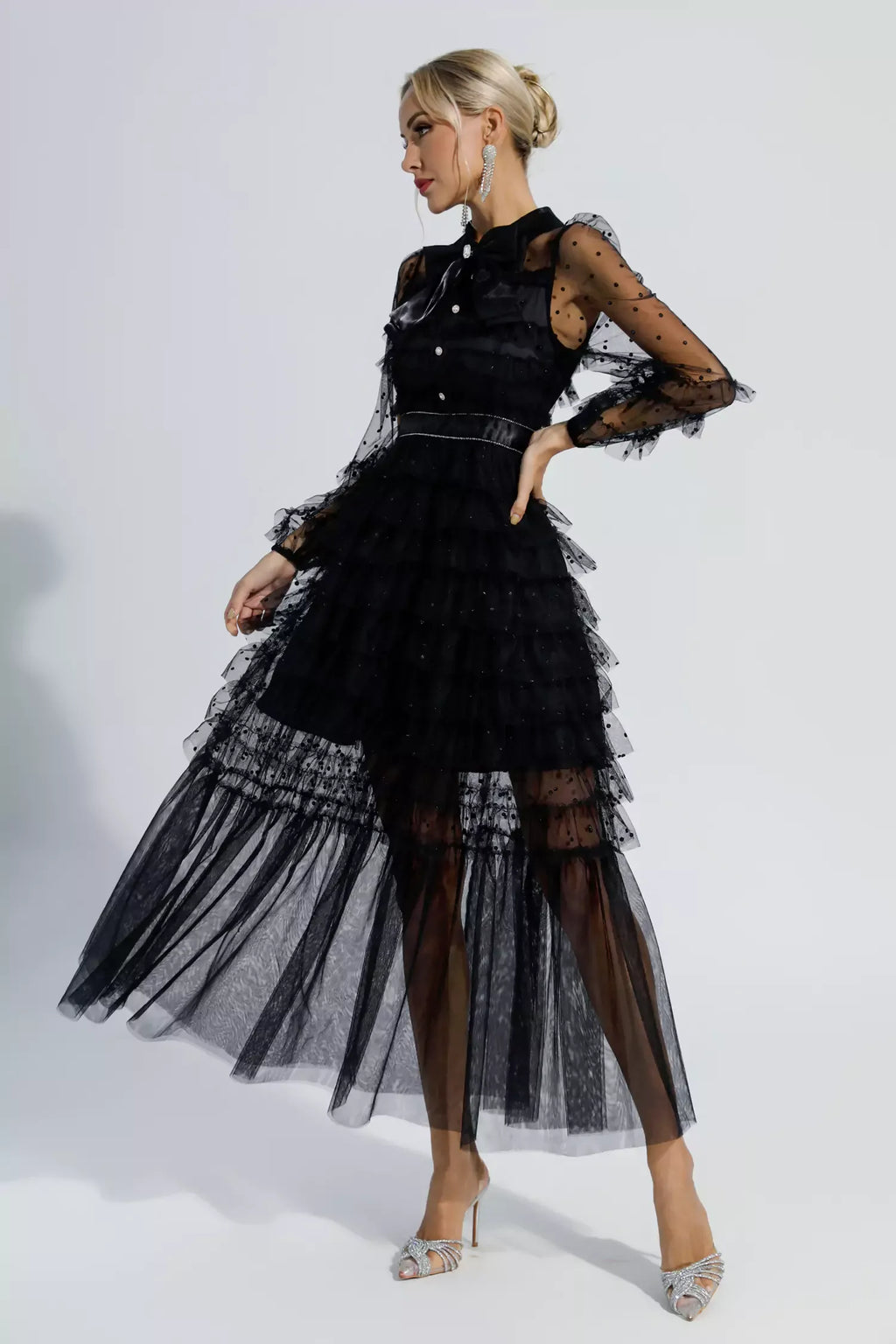 Maddison Siyah Puantiye Maxi Elbise