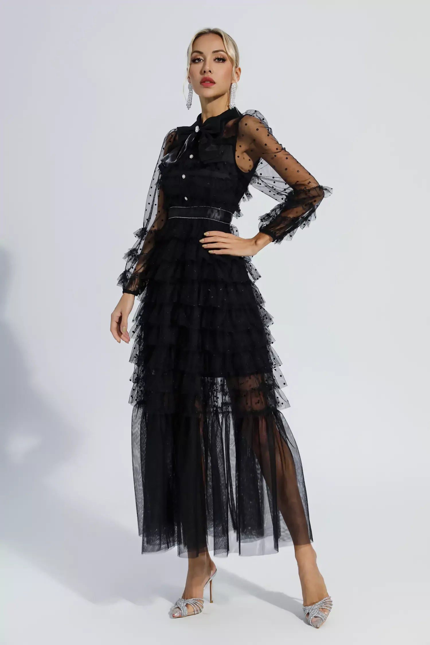 Maddison Siyah Puantiye Maxi Elbise