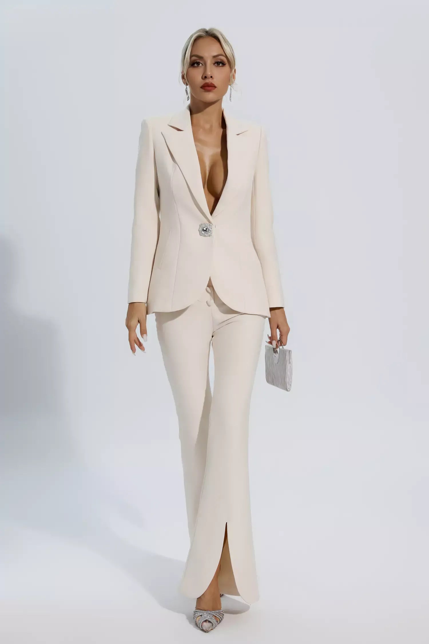 Mallory Fildişi Beyaz Uzun Kollu Blazer Takımı
