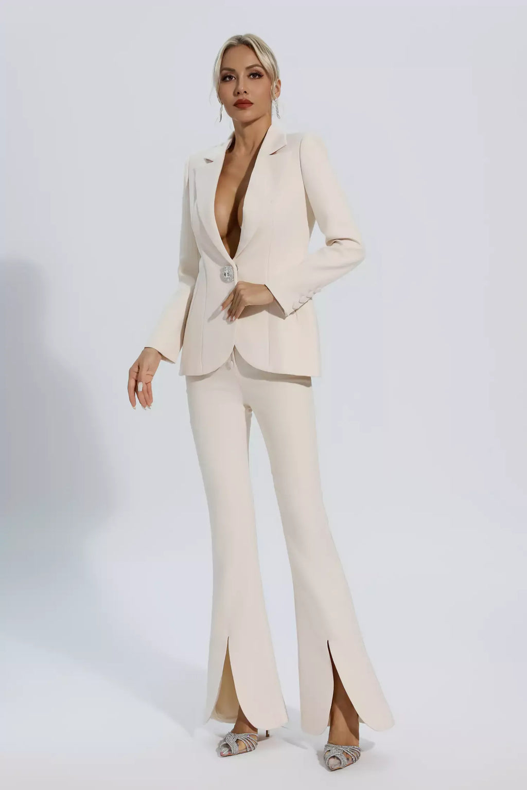 Mallory Fildişi Beyaz Uzun Kollu Blazer Takımı