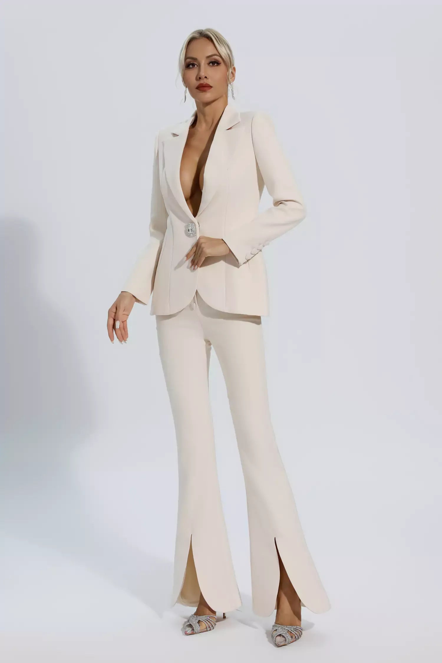 Mallory Fildişi Beyaz Uzun Kollu Blazer Takımı