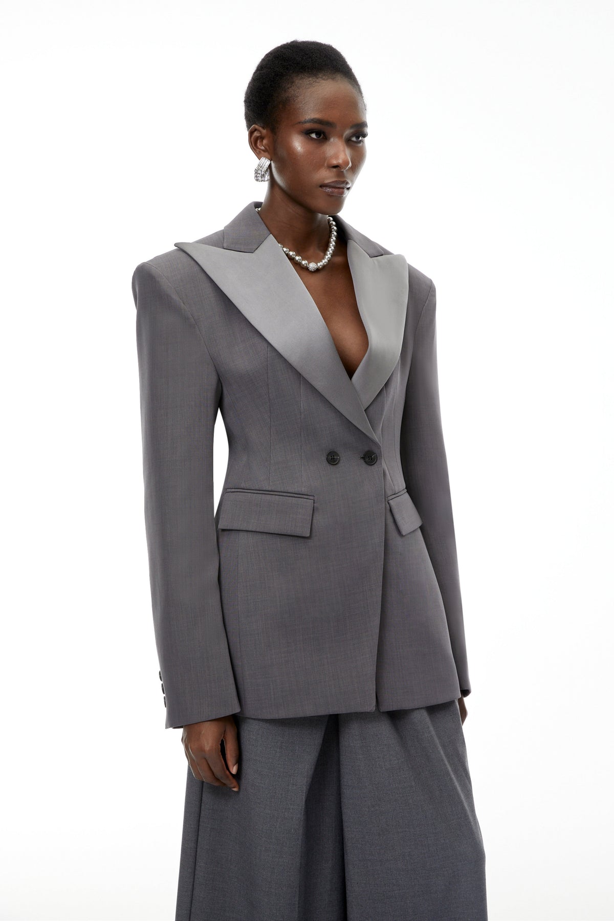 Marcellus Sivri Yaka Kruvaze Blazer Ceket Gri
