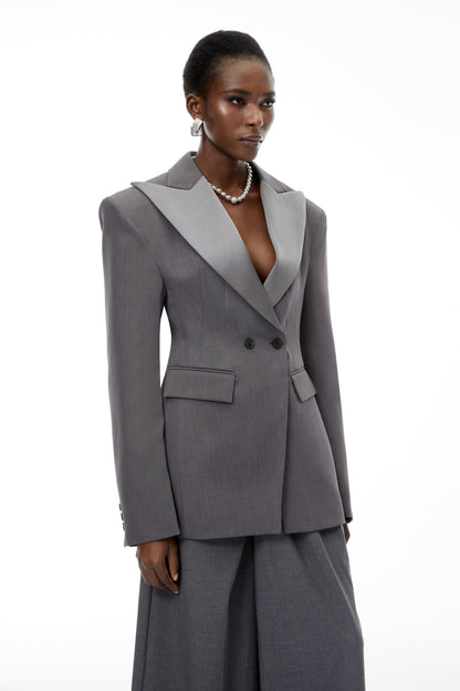 Marcellus Sivri Yaka Kruvaze Blazer Ceket Gri