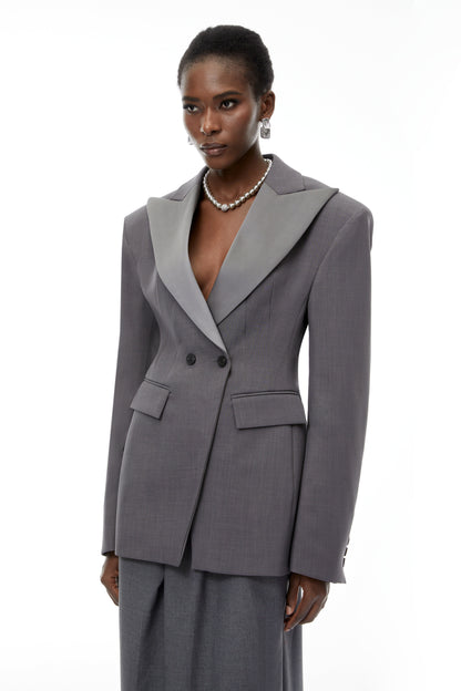Marcellus Sivri Yaka Kruvaze Blazer Ceket Gri