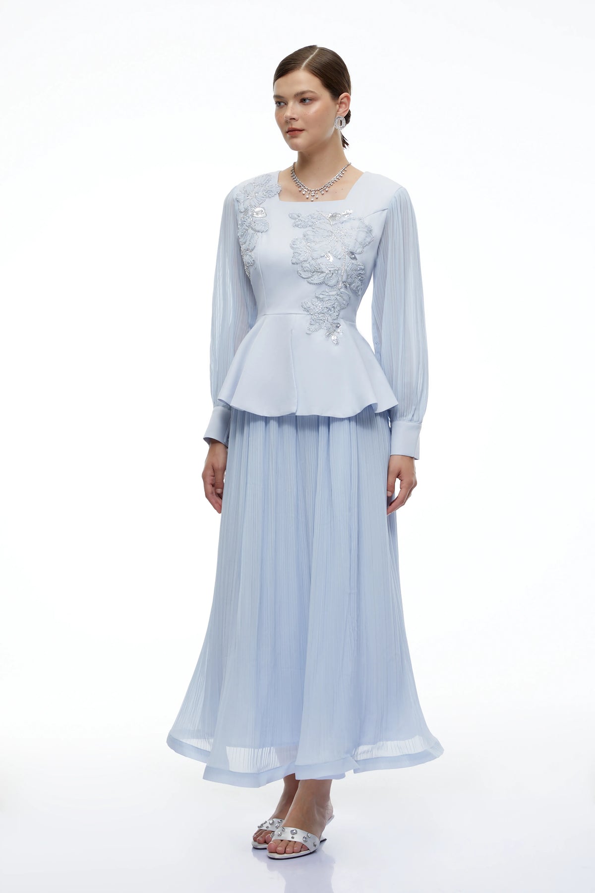 Marielle Peplum Bluz ve Etek Takım Mavi