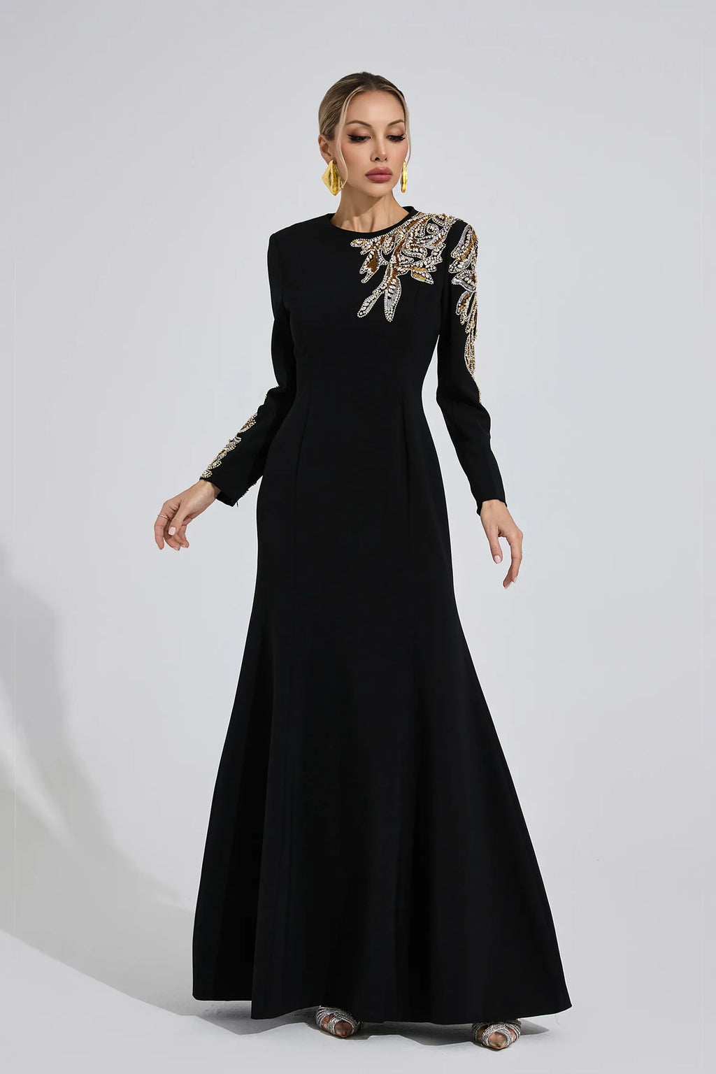 Melusine Siyah Zarif Maxi Elbise
