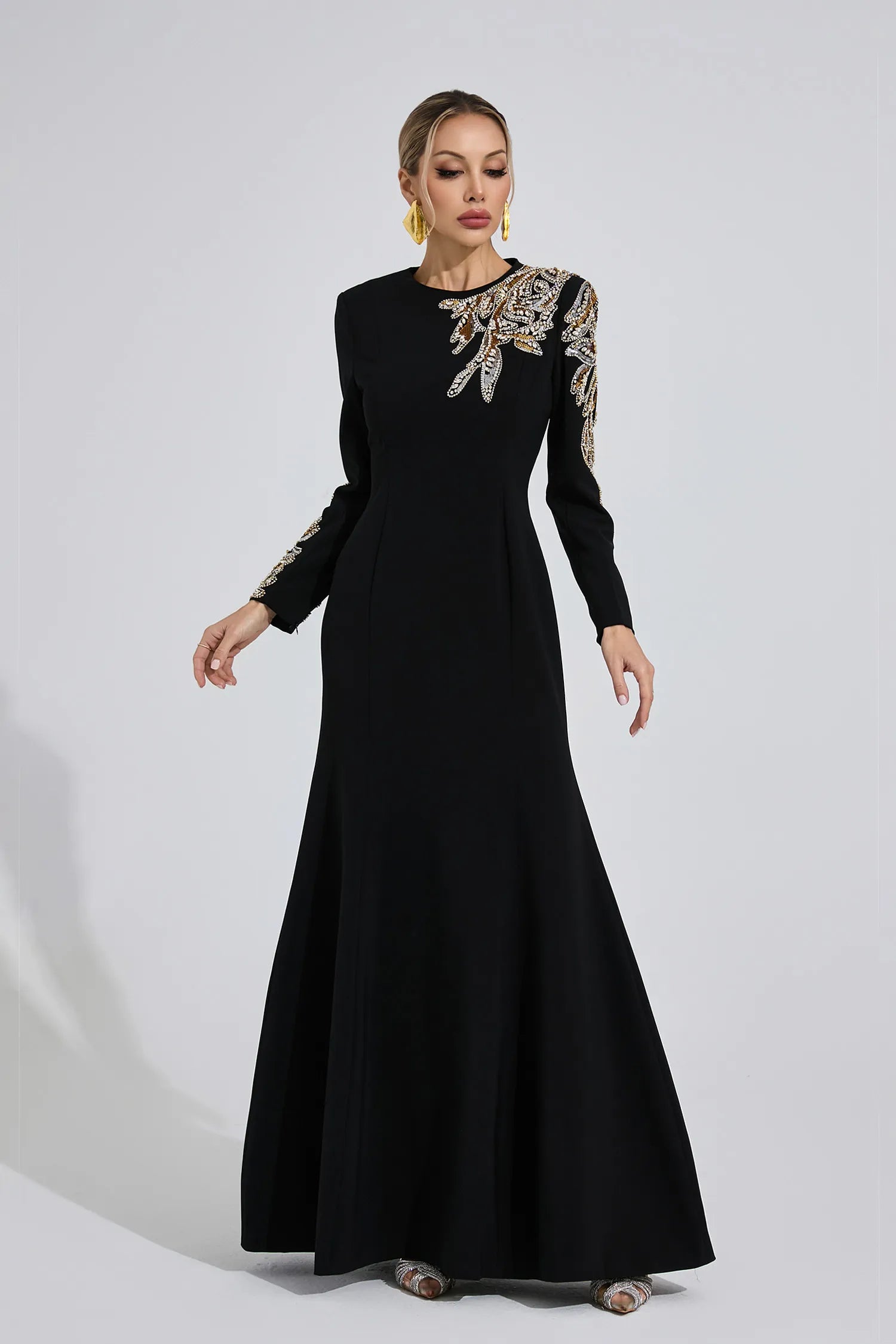 Melusine Siyah Zarif Maxi Elbise