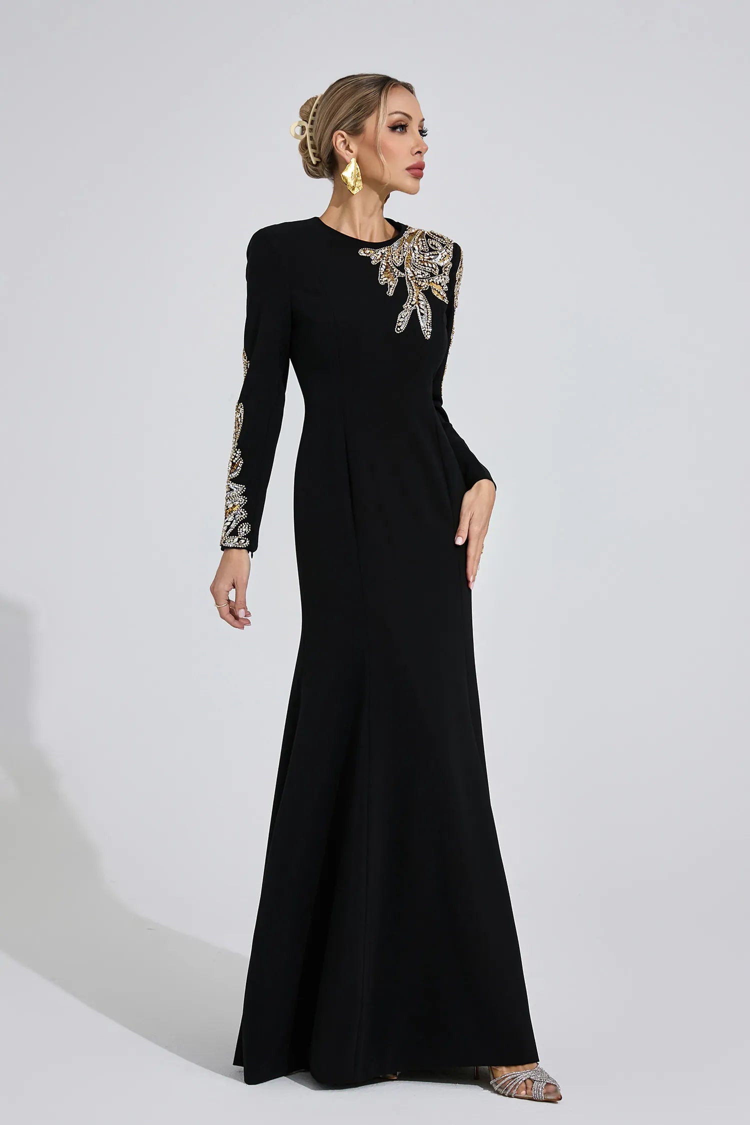 Melusine Siyah Zarif Maxi Elbise