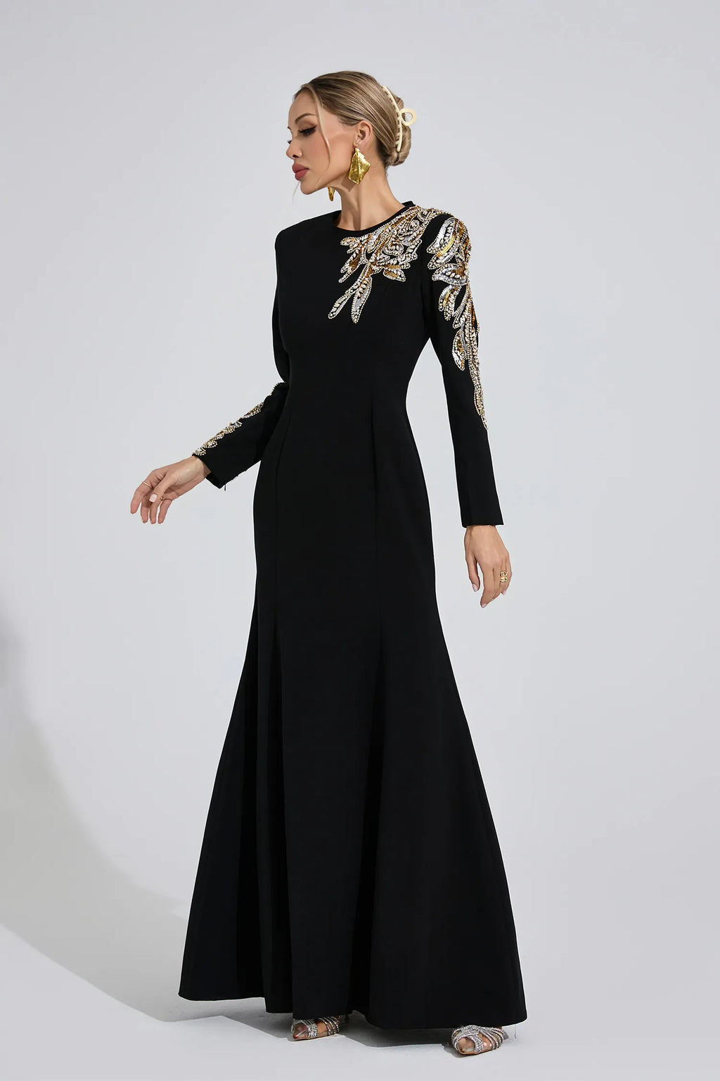 Melusine Siyah Zarif Maxi Elbise