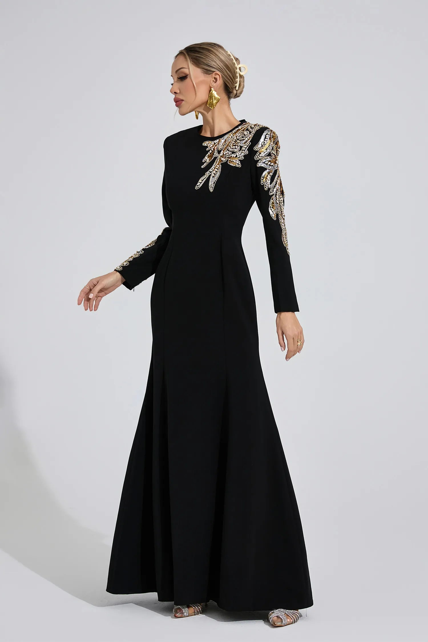 Melusine Siyah Zarif Maxi Elbise