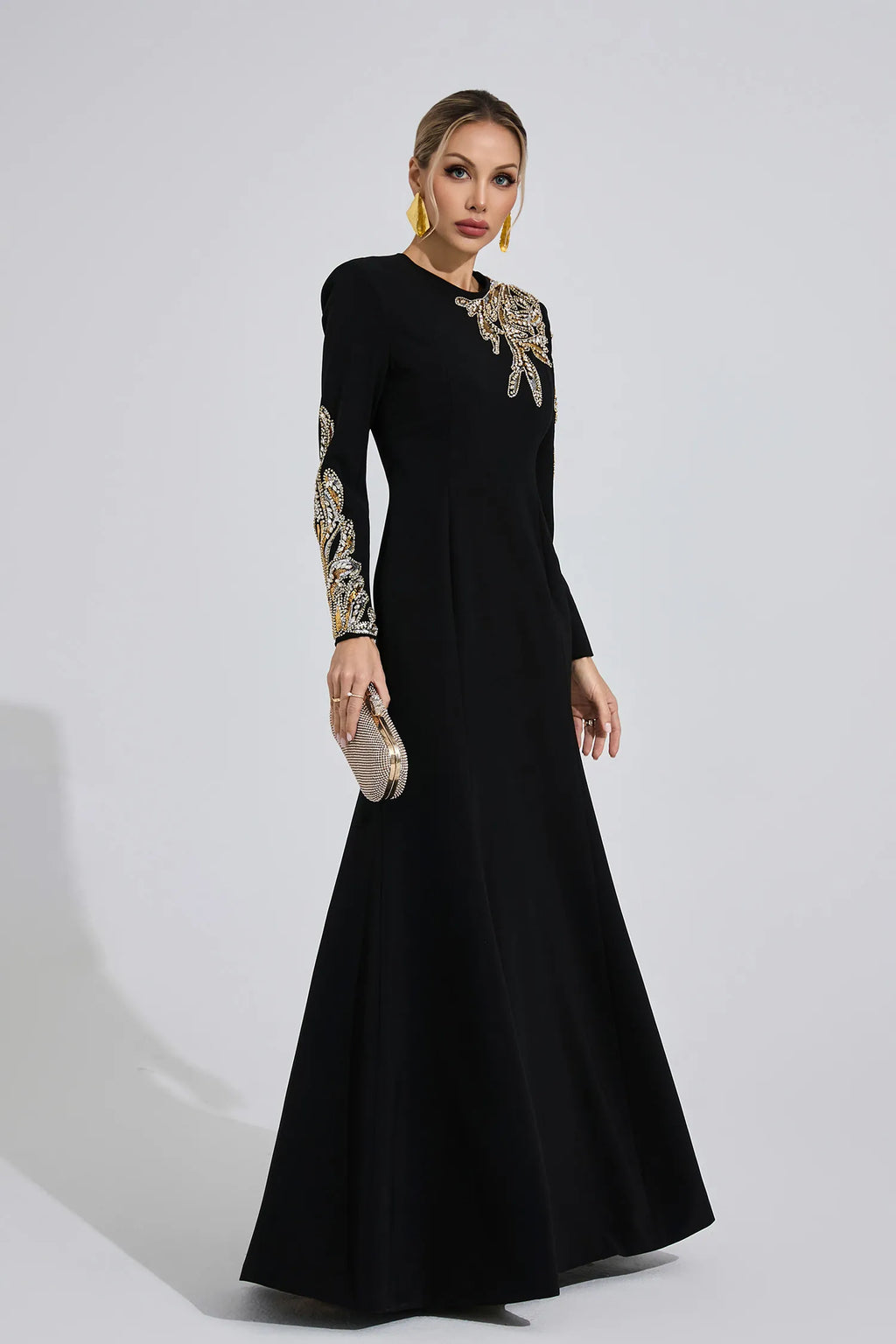 Melusine Siyah Zarif Maxi Elbise