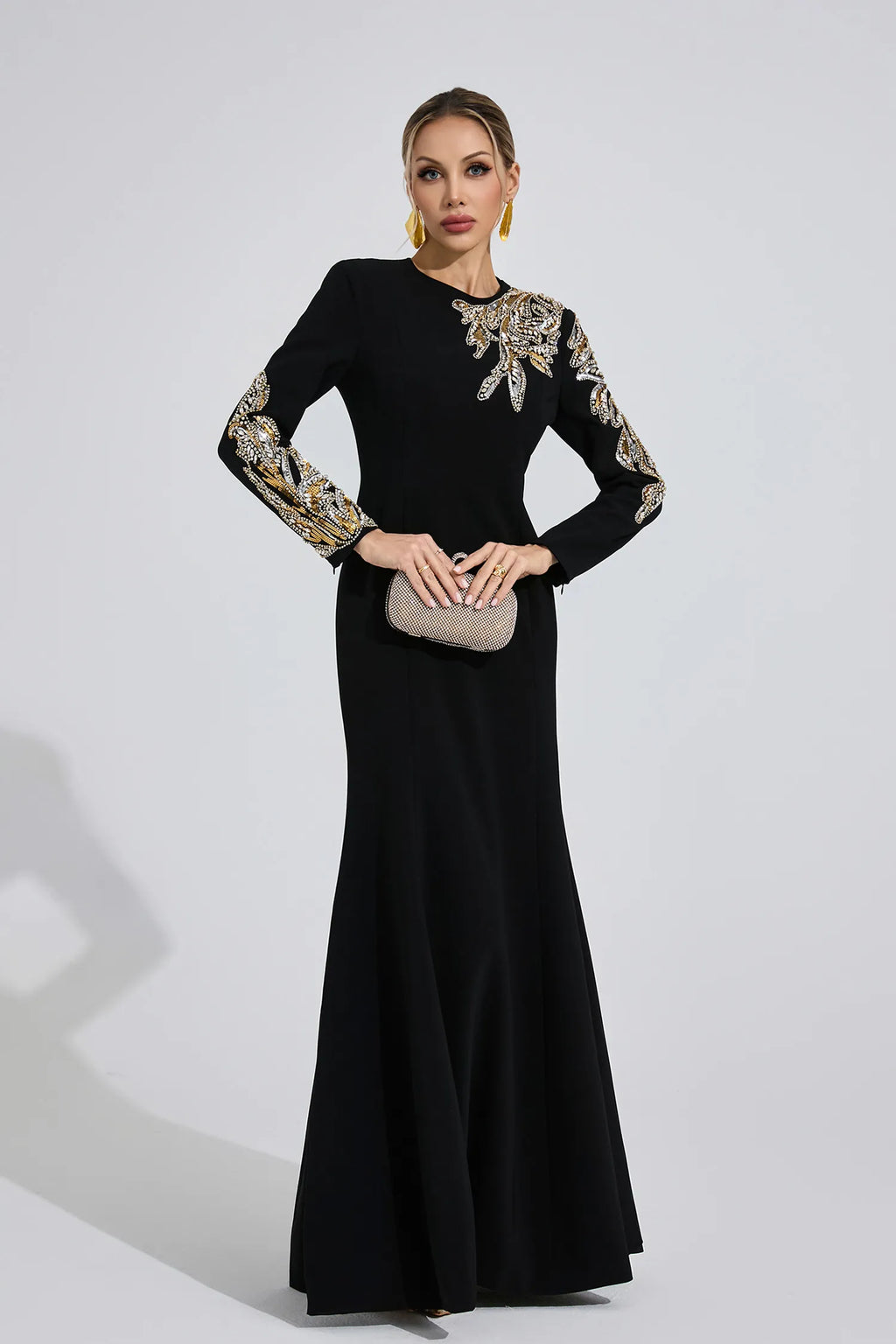Melusine Siyah Zarif Maxi Elbise