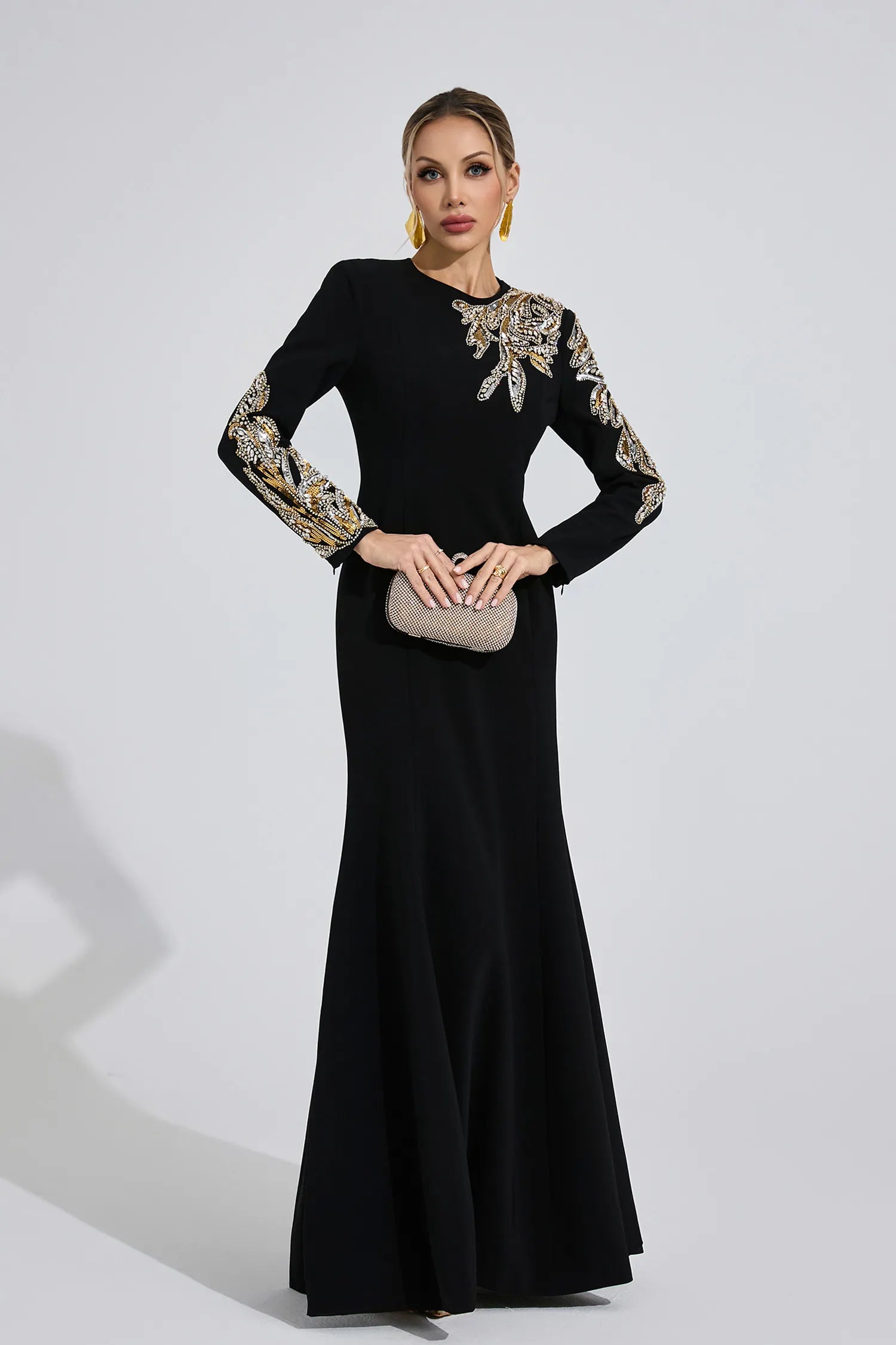 Melusine Siyah Zarif Maxi Elbise