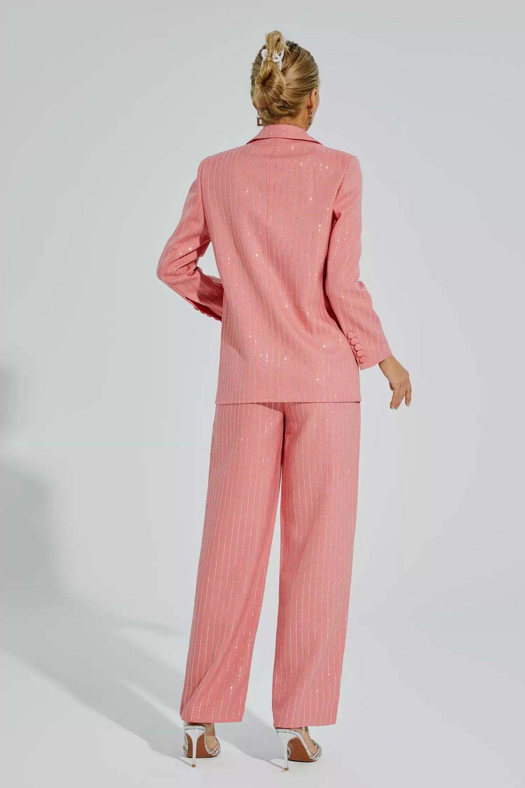 Merlin Pembe Dikey Çizgili Blazer Takımı