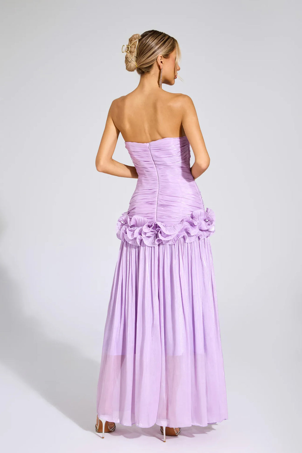 Tristane Mor Off Shoulder Volanlı Maxi Elbise