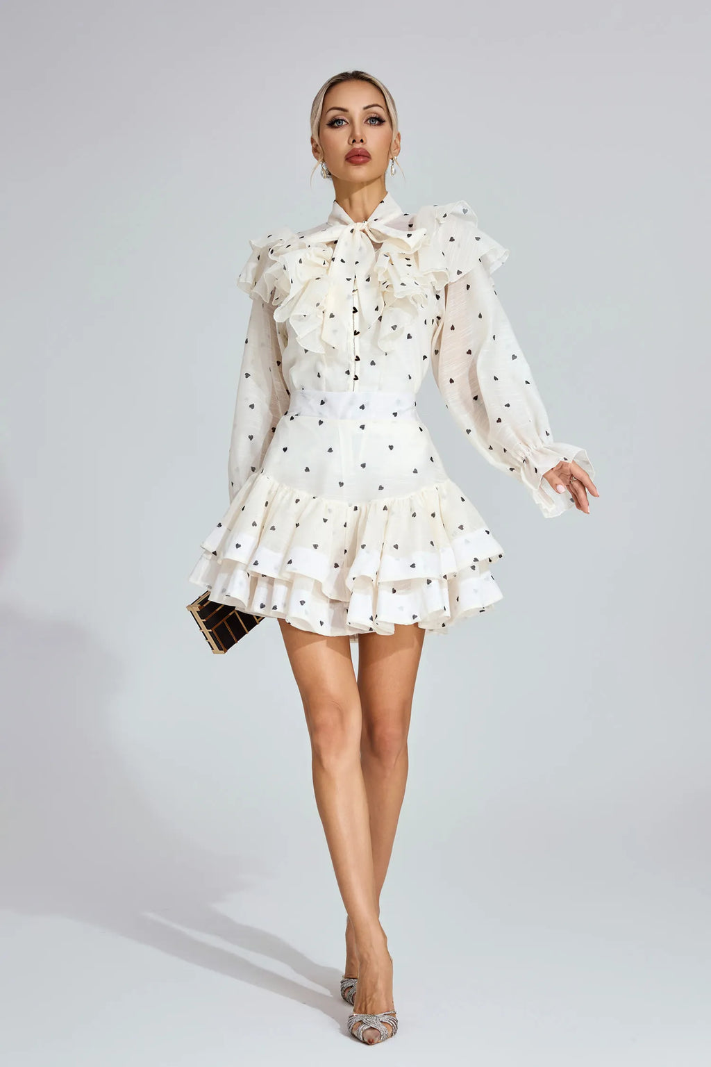 Maud Beyaz Kalp Desenli Set