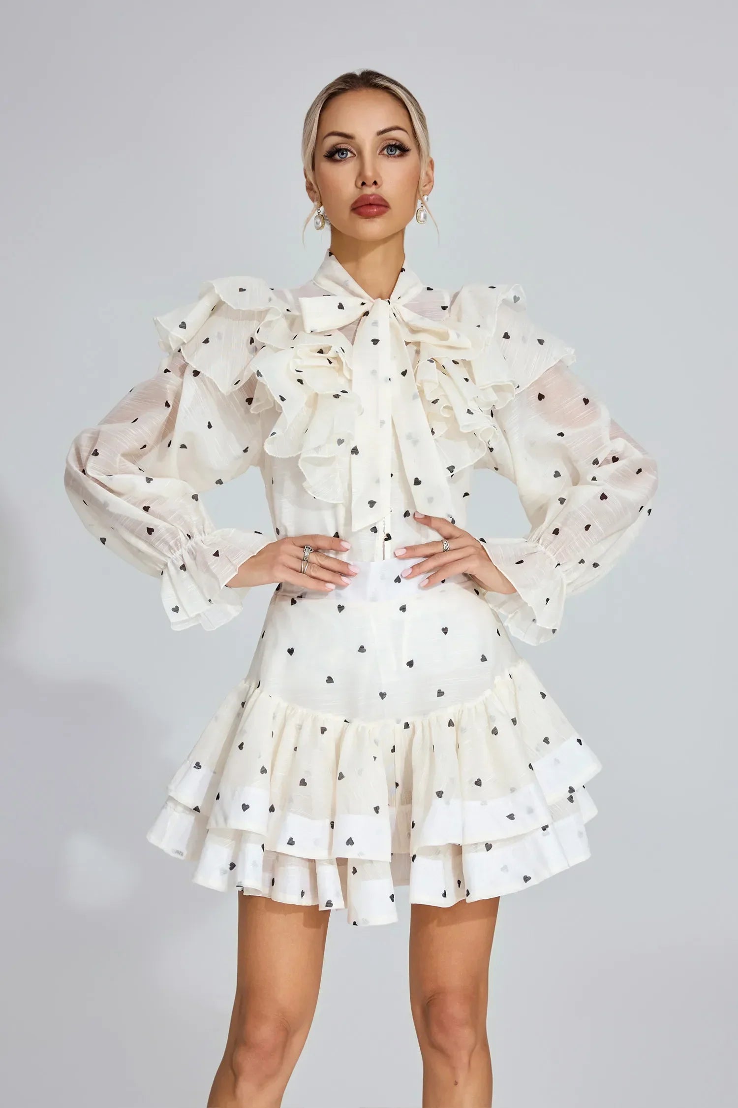 Maud Beyaz Kalp Desenli Set