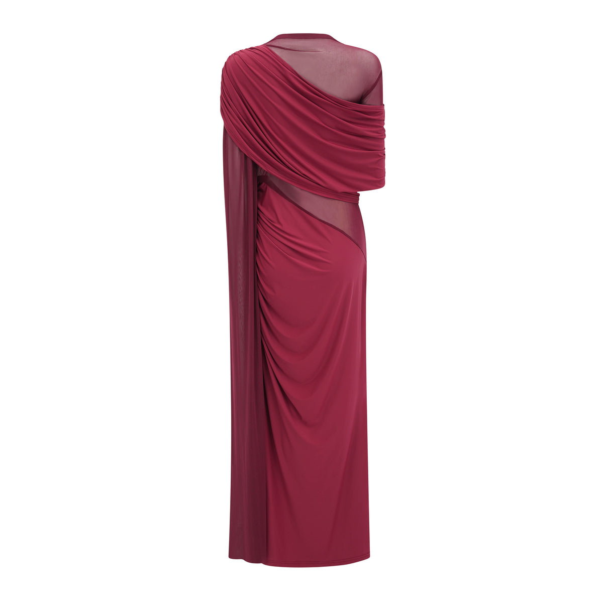 Mioara Asimetrik Pelerin ve Drape Detaylı Maksi Elbise Kırmızı