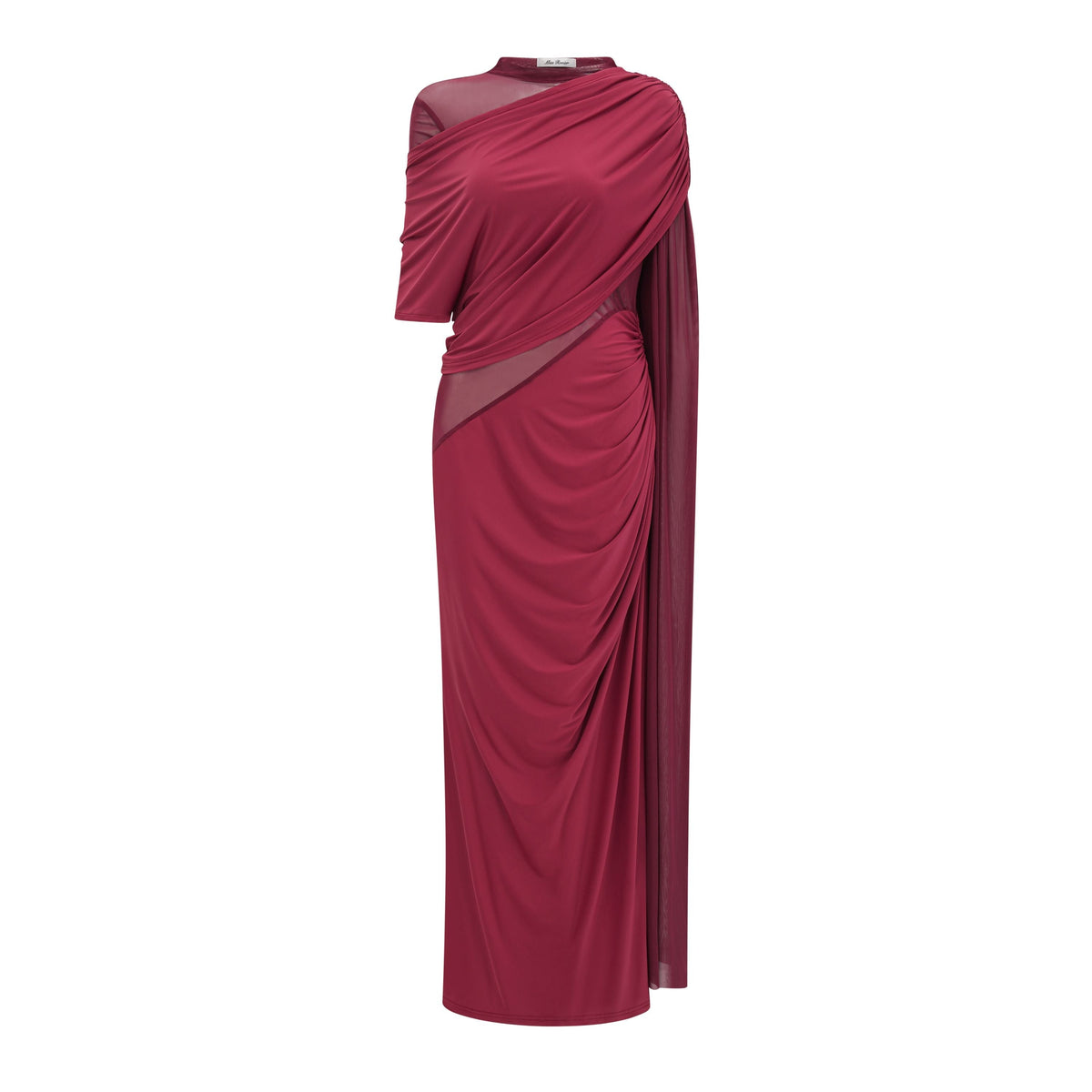 Mioara Asimetrik Pelerin ve Drape Detaylı Maksi Elbise Kırmızı
