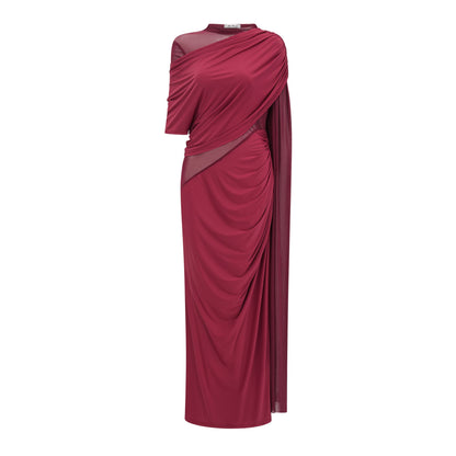 Mioara Asimetrik Pelerin ve Drape Detaylı Maksi Elbise Kırmızı