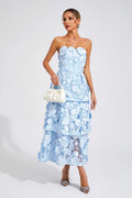 Estella Mavi Çiçek Off Shoulder Maxi Elbise