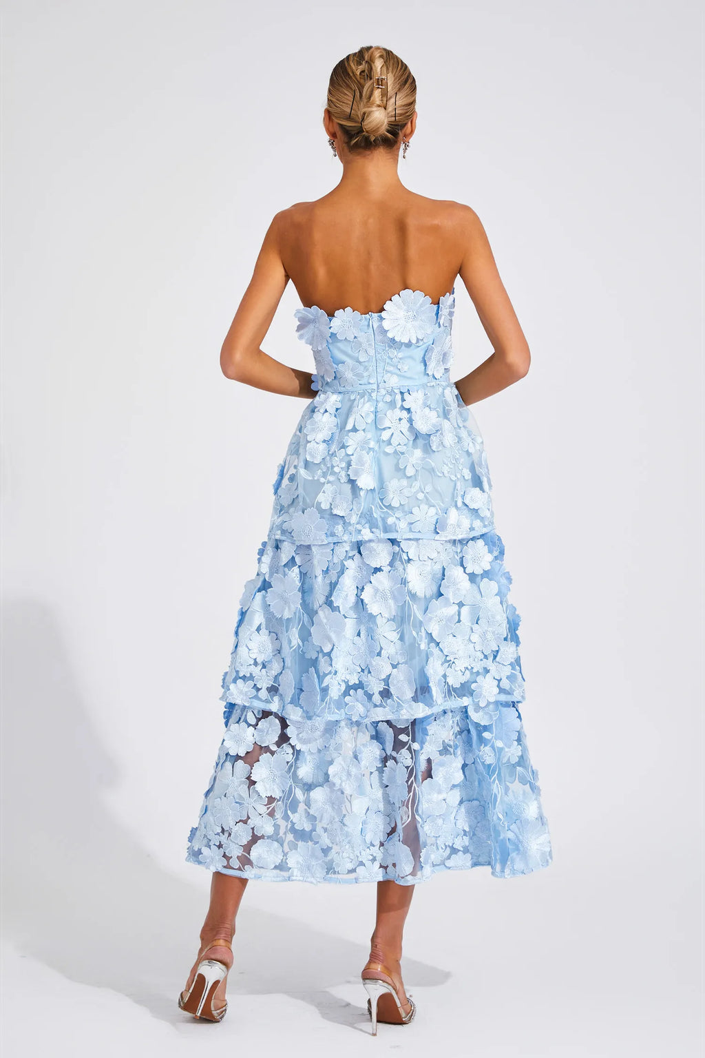 Estella Mavi Çiçek Off Shoulder Maxi Elbise