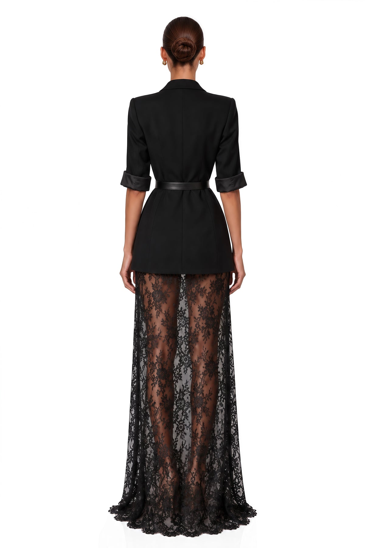 Natalia Blazer ve Dantelli Maxi Elbise Takım Siyah