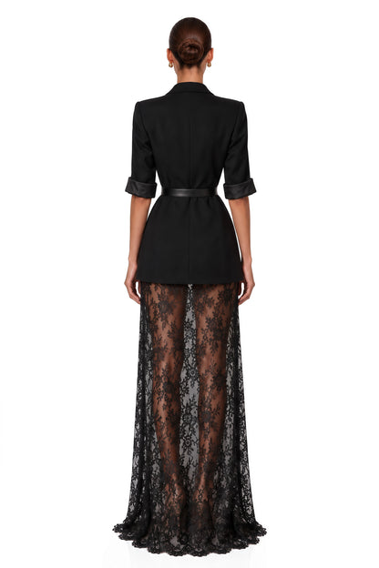 Natalia Blazer ve Dantelli Maxi Elbise Takım Siyah