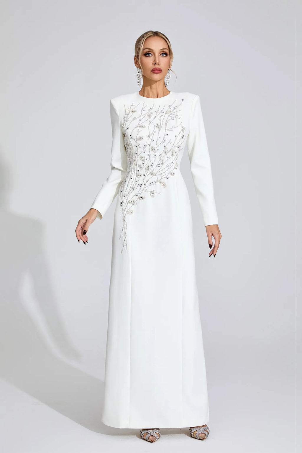 Kinsley Beyaz Elmas Maxi Elbise