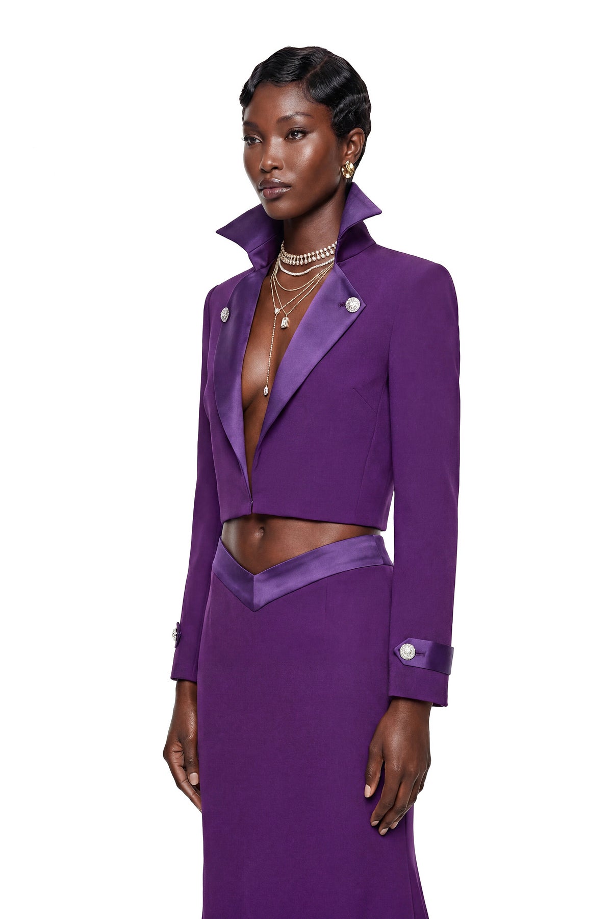 Ophelia Kısa Blazer Ceket ve Etek Takım Mor