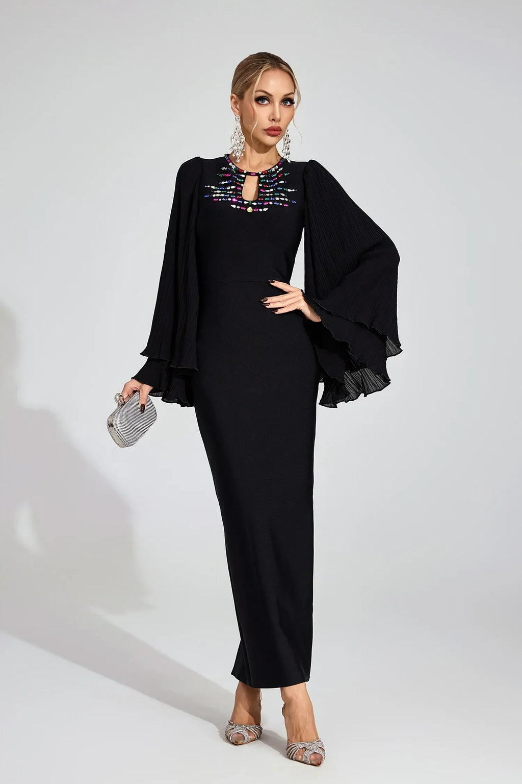 Aerin Siyah Bandaj Maxi Elbise