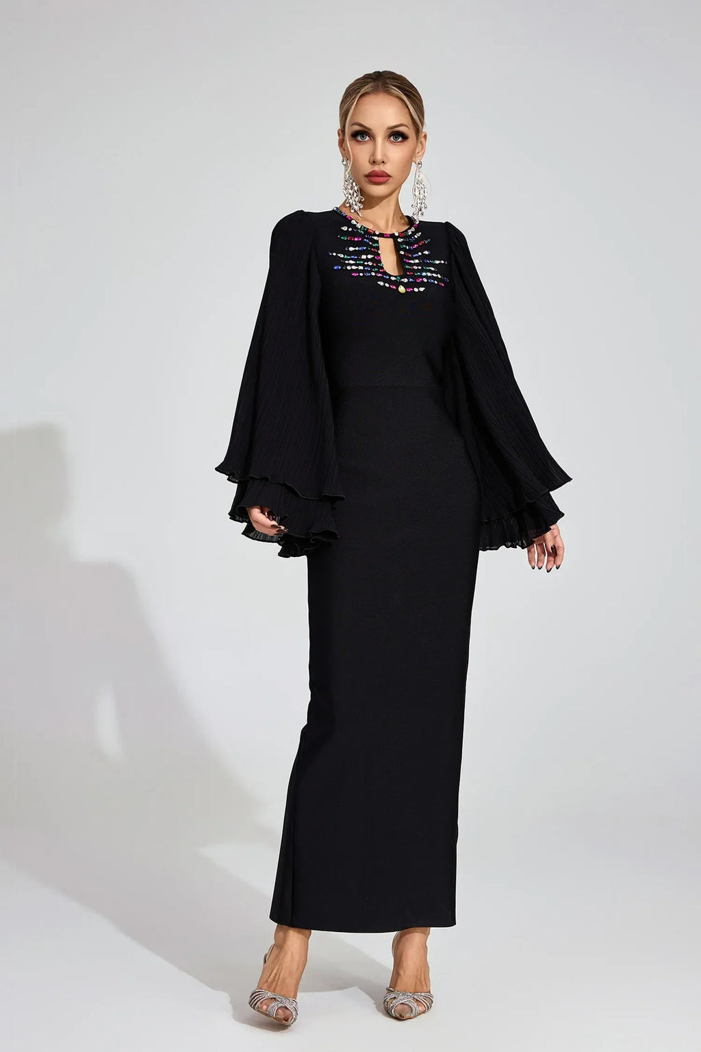 Aerin Siyah Bandaj Maxi Elbise