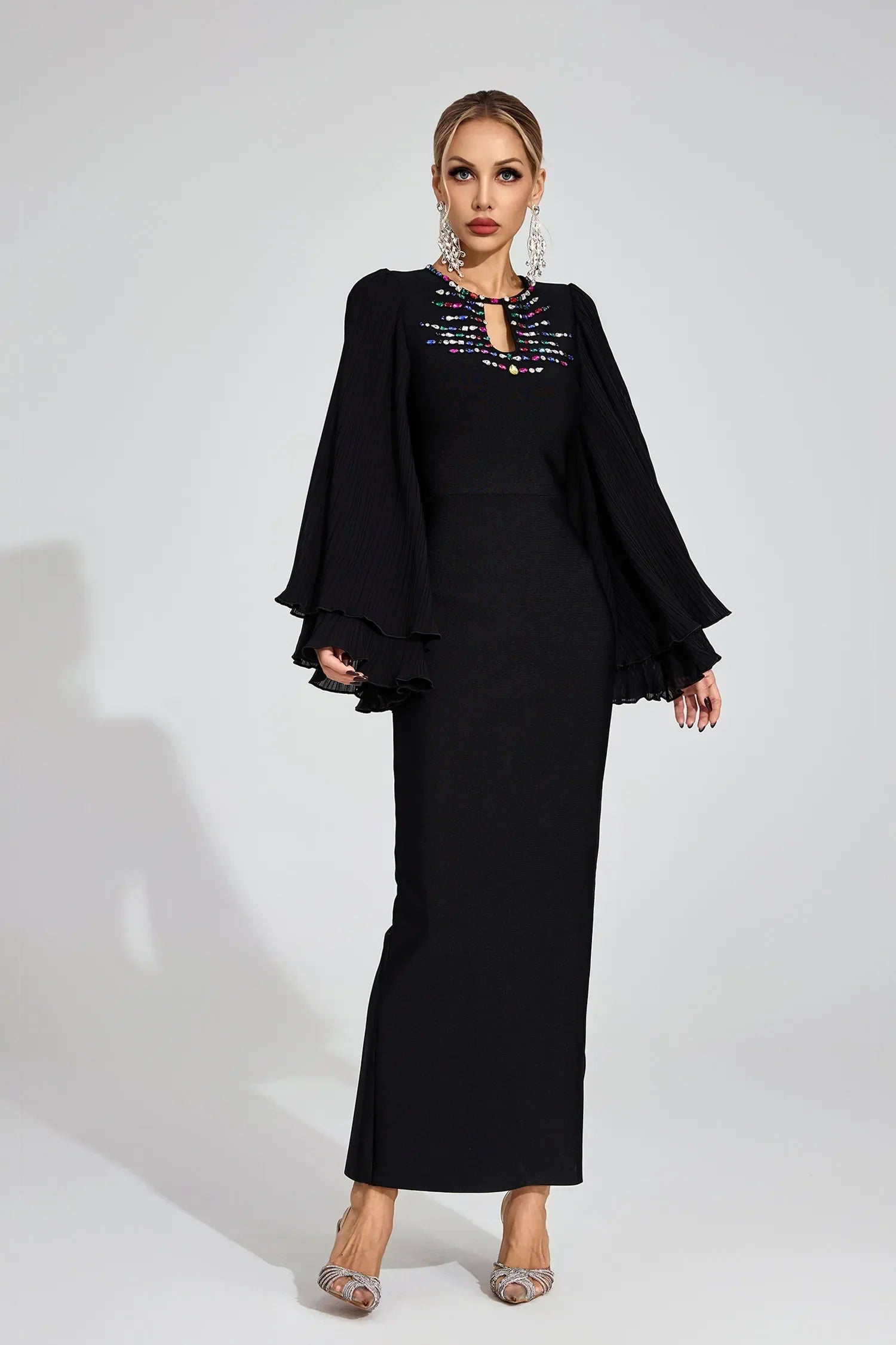 Aerin Siyah Bandaj Maxi Elbise