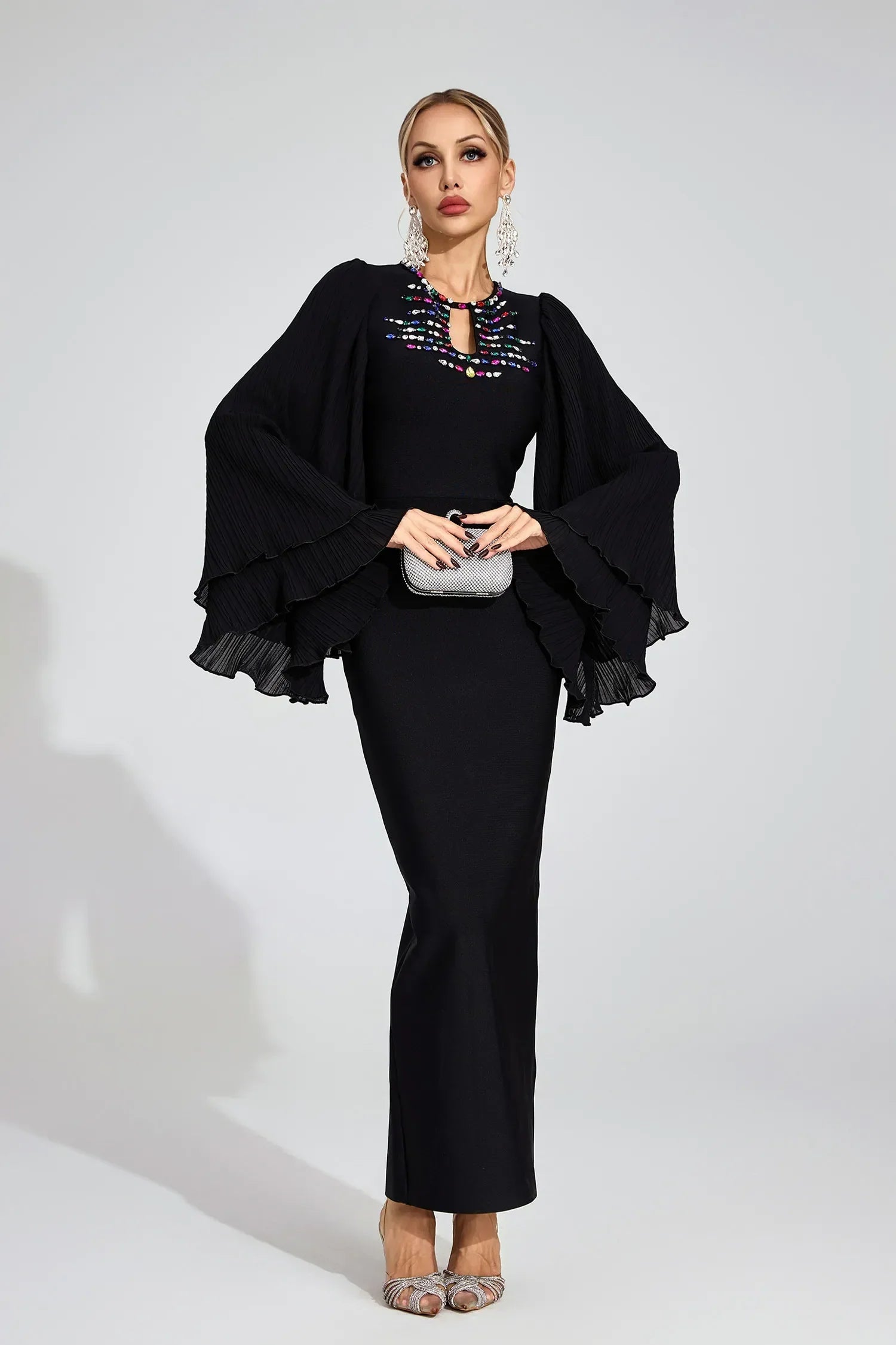 Aerin Siyah Bandaj Maxi Elbise