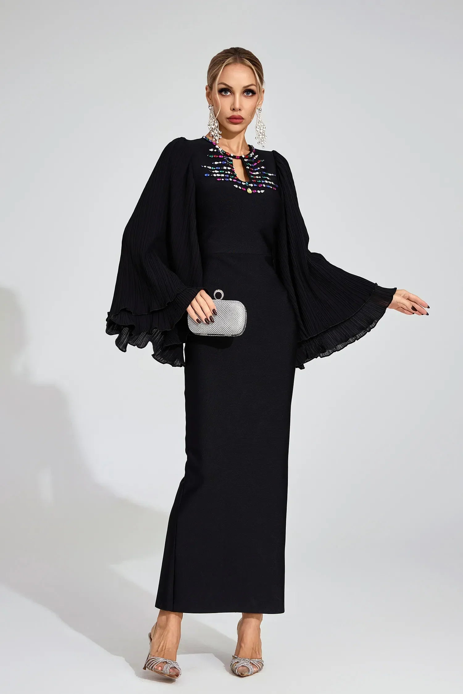 Aerin Siyah Bandaj Maxi Elbise