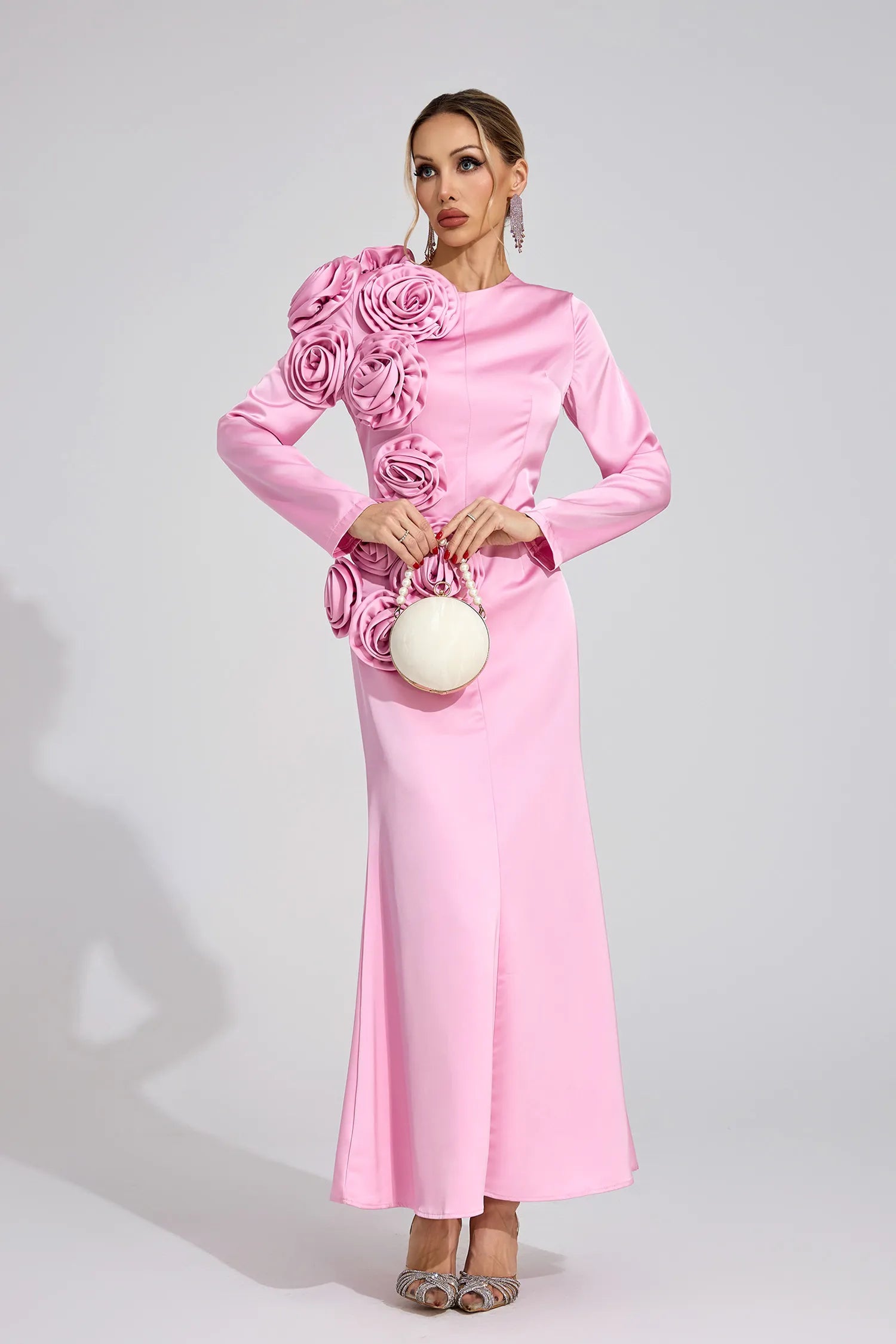 Velithra Pembe Çiçekli Maxi Elbise
