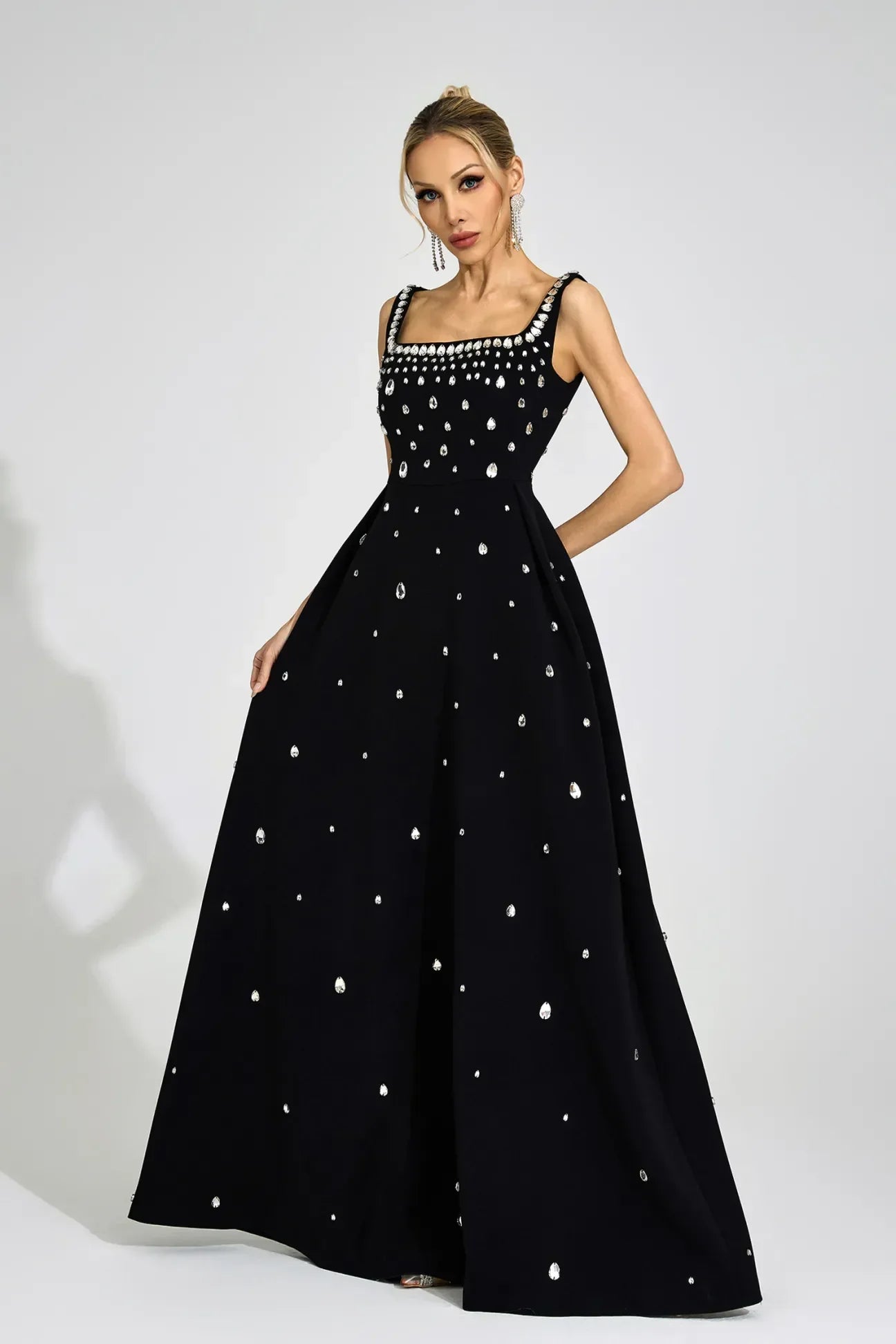 Caelia Siyah Elmas Maxi Elbise
