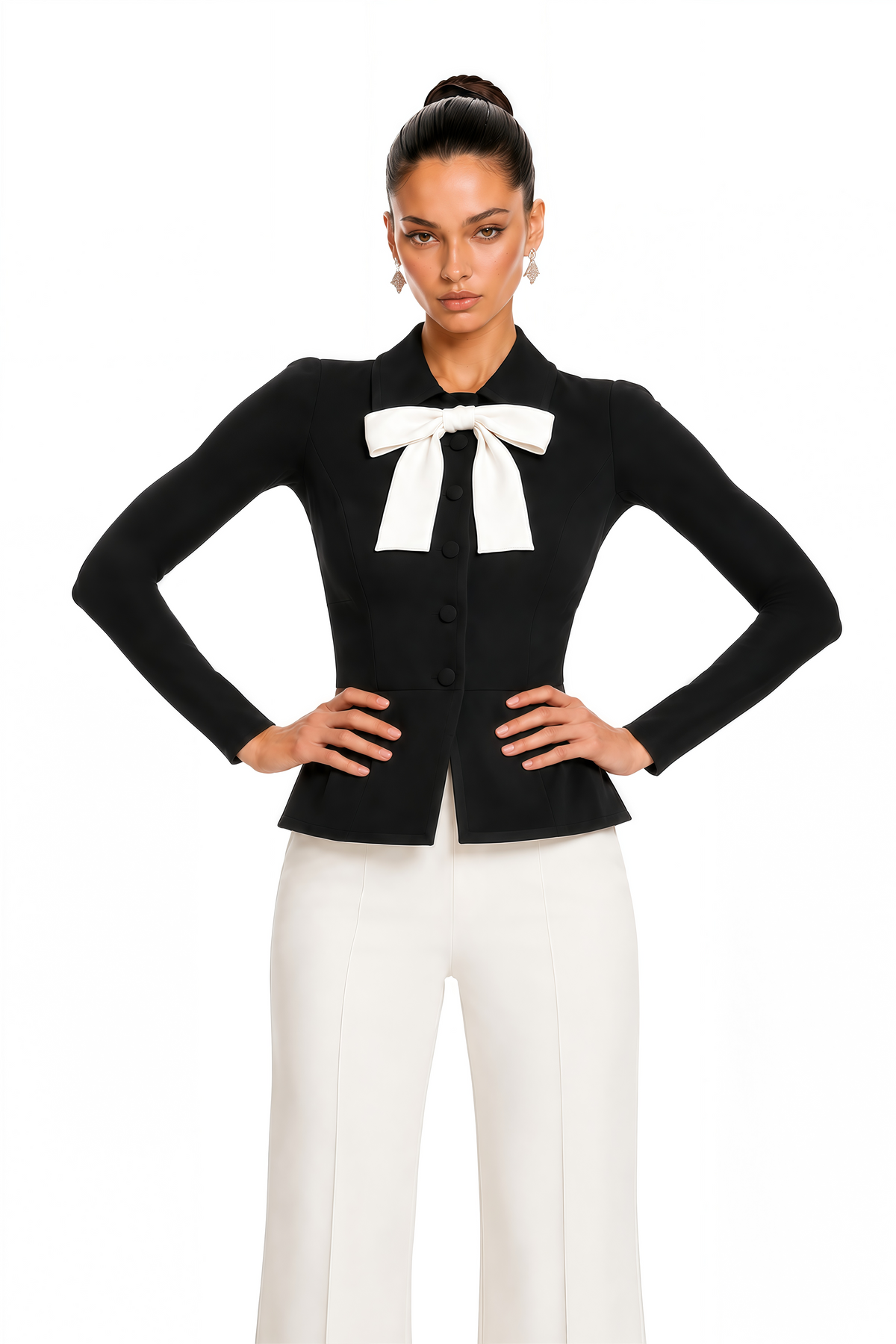 Raina Kontrast Fiyonk Yaka Kısa Blazer Siyah