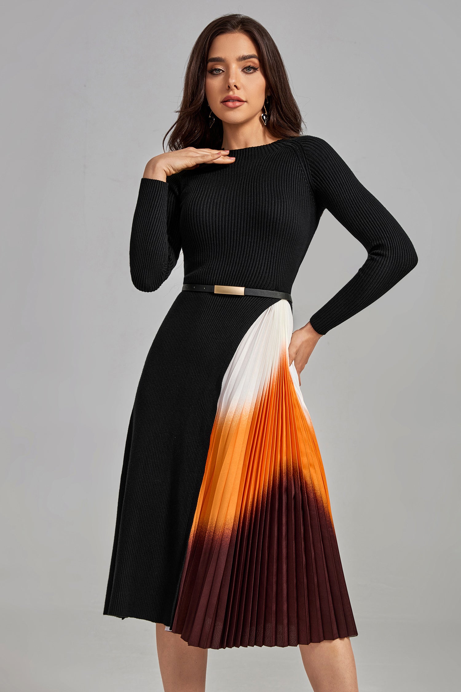 Gradient Yama Tasarımı ile Reese Plise Midi Elbise