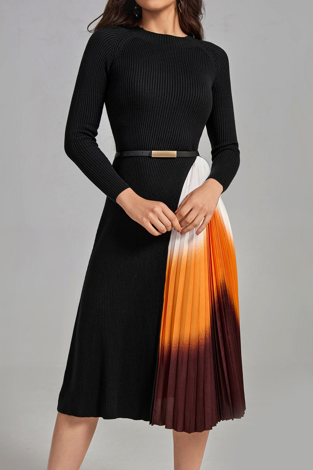 Gradient Yama Tasarımı ile Reese Plise Midi Elbise