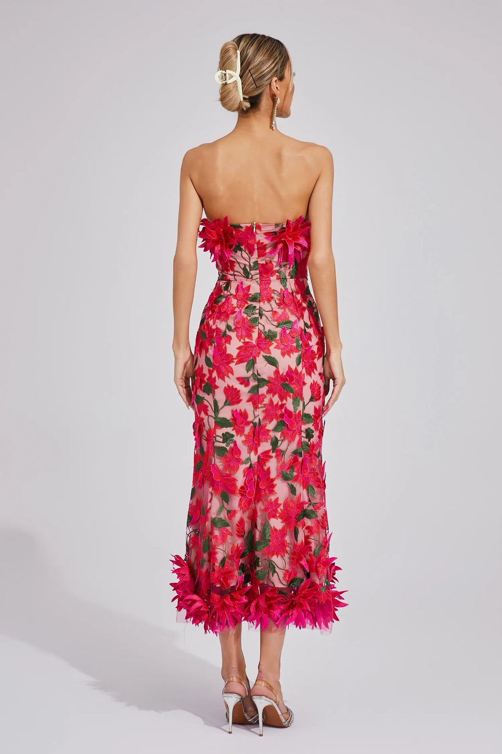 Aitana Kırmızı Çiçek Off Shoulder Maxi Elbise