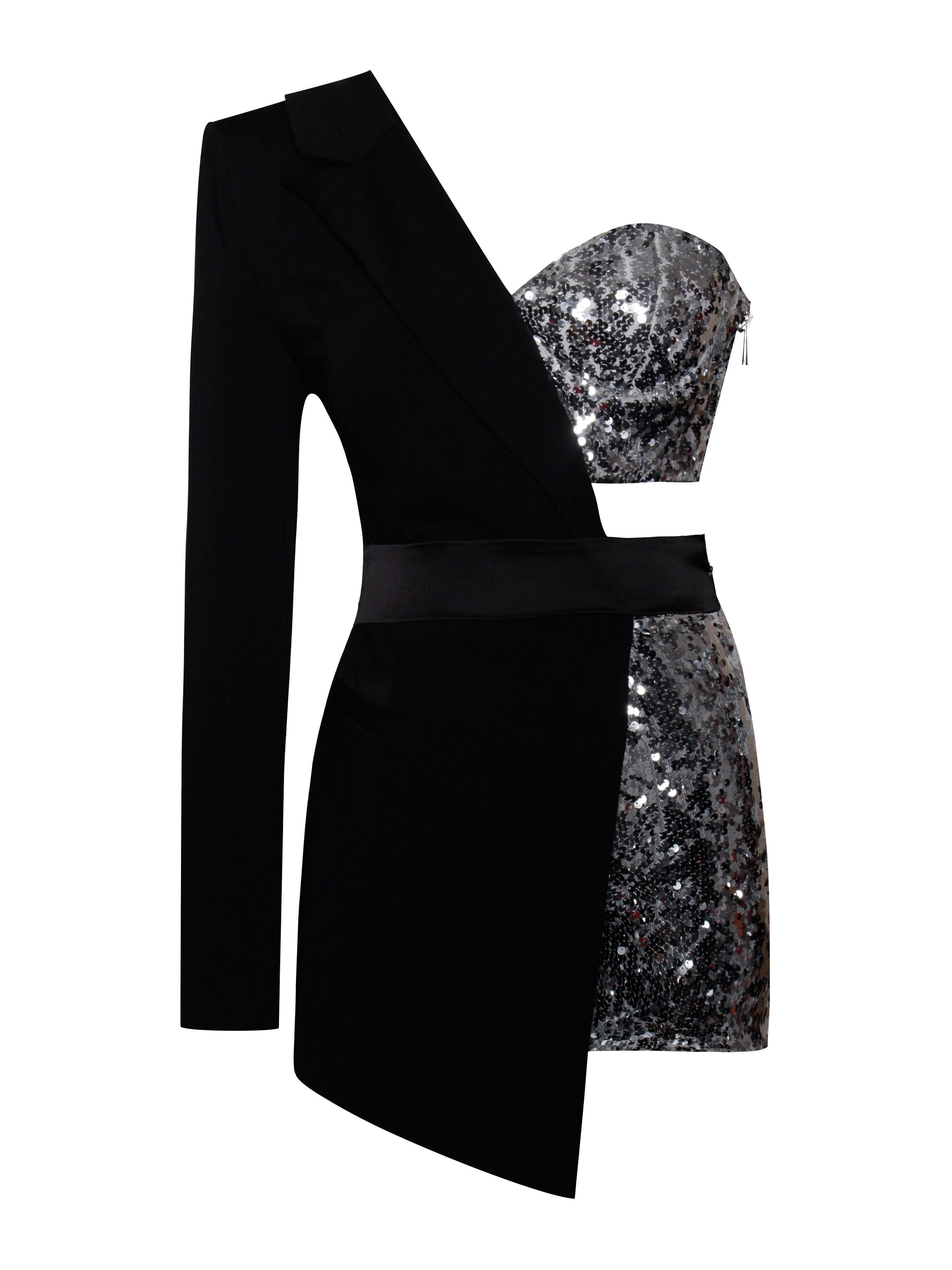 Nehir Payet Desenli Tek Kollu Blazer Tulum