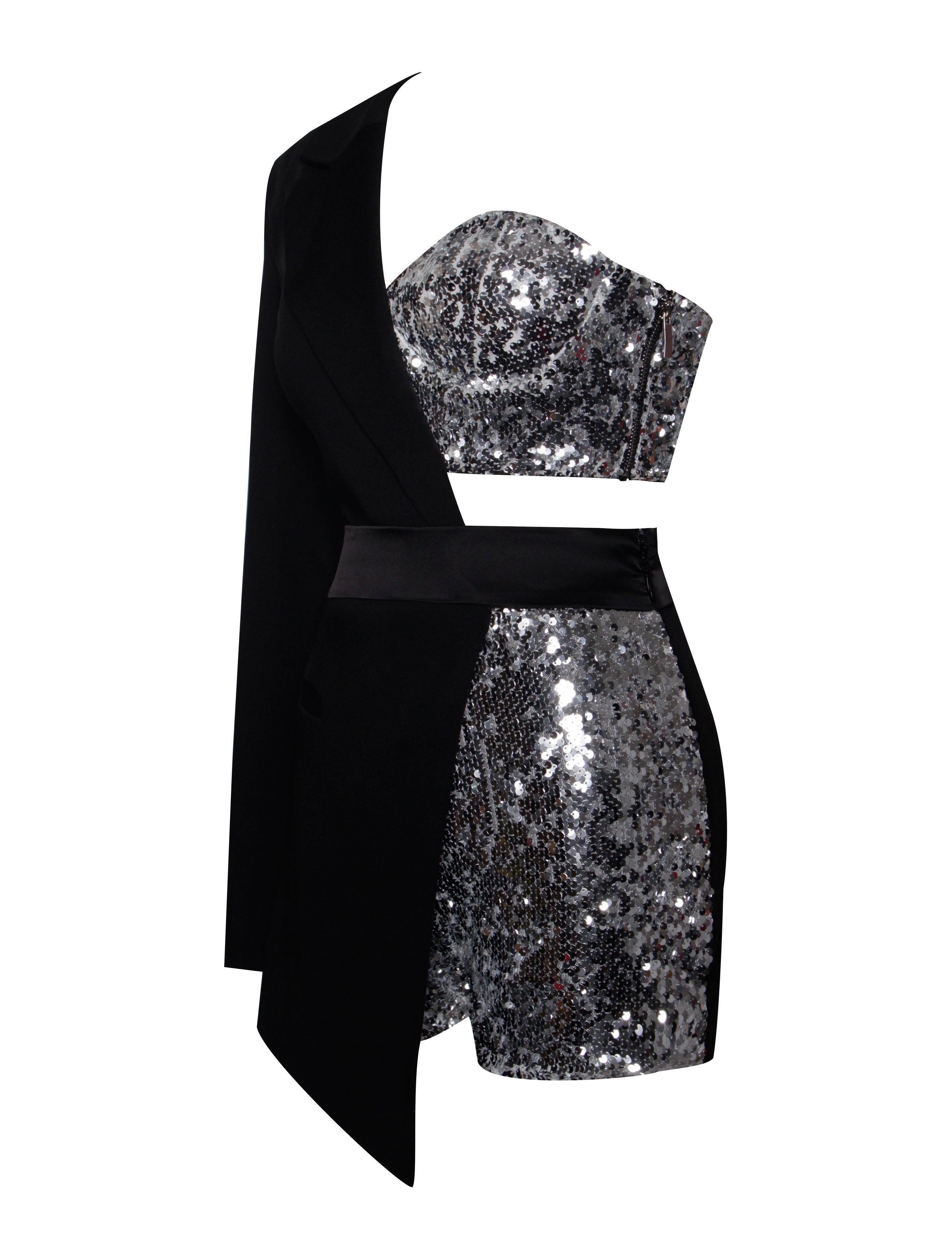 Nehir Payet Desenli Tek Kollu Blazer Tulum