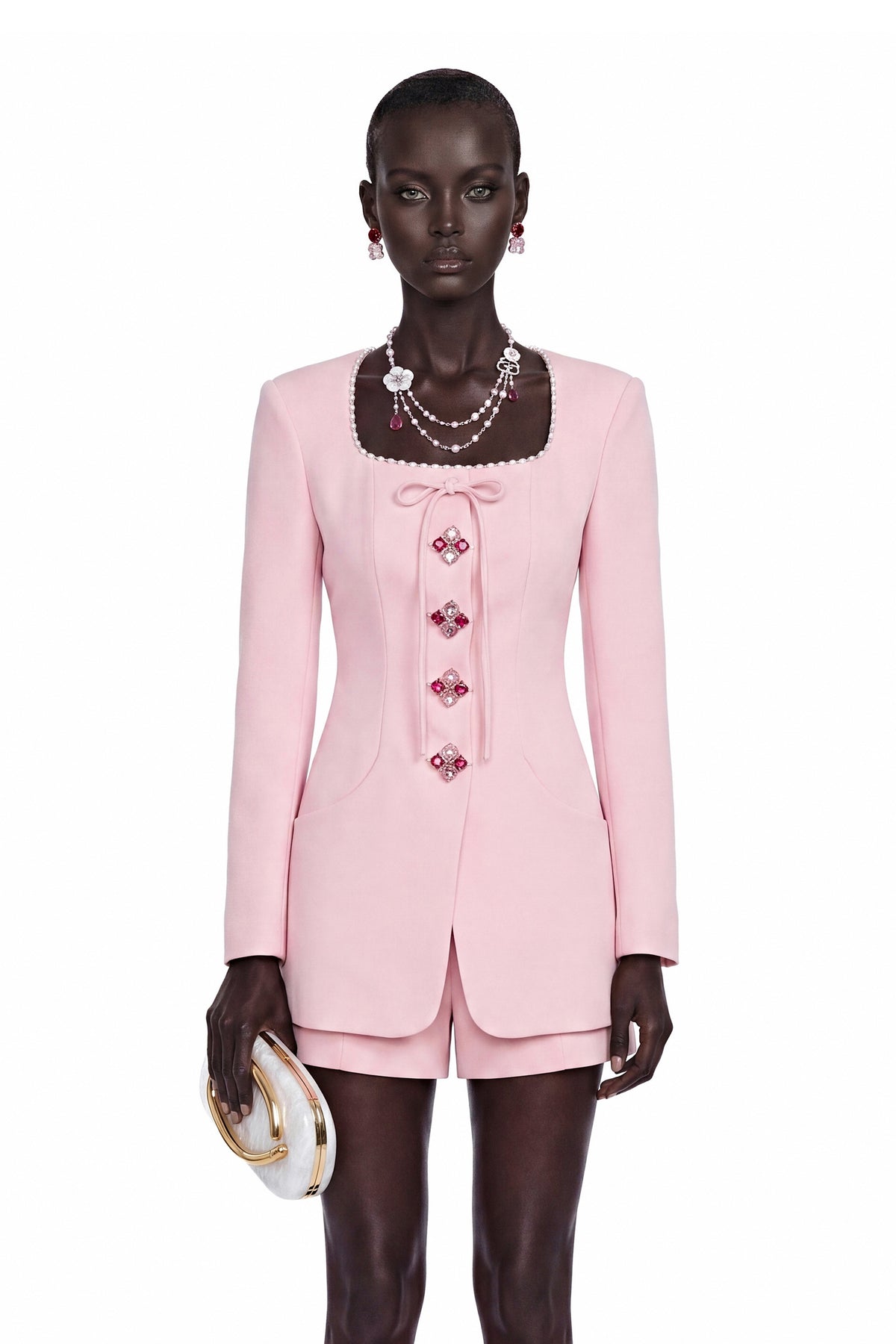 Roberta Kare Yaka Fiyonklu Ceket Pembe